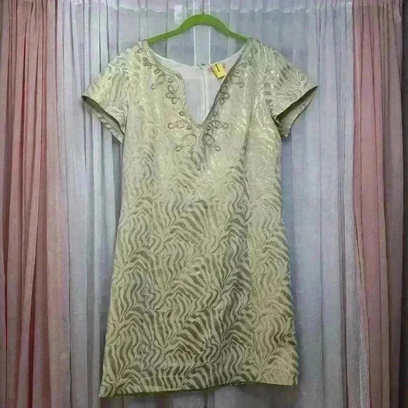 Lilly Pulitzer Sz 14 Millianua gold jacquard dress zebra print item# 5D - Picture 6 of 13